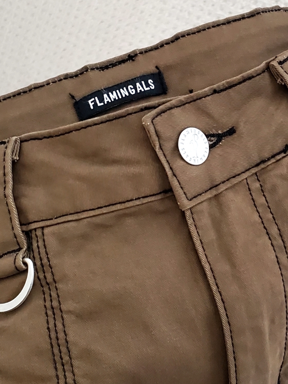 Flamingals Mid-Rise Straight Leg Cargo Exposed Stitch Pants, Brown Med - Picture 8 of 13